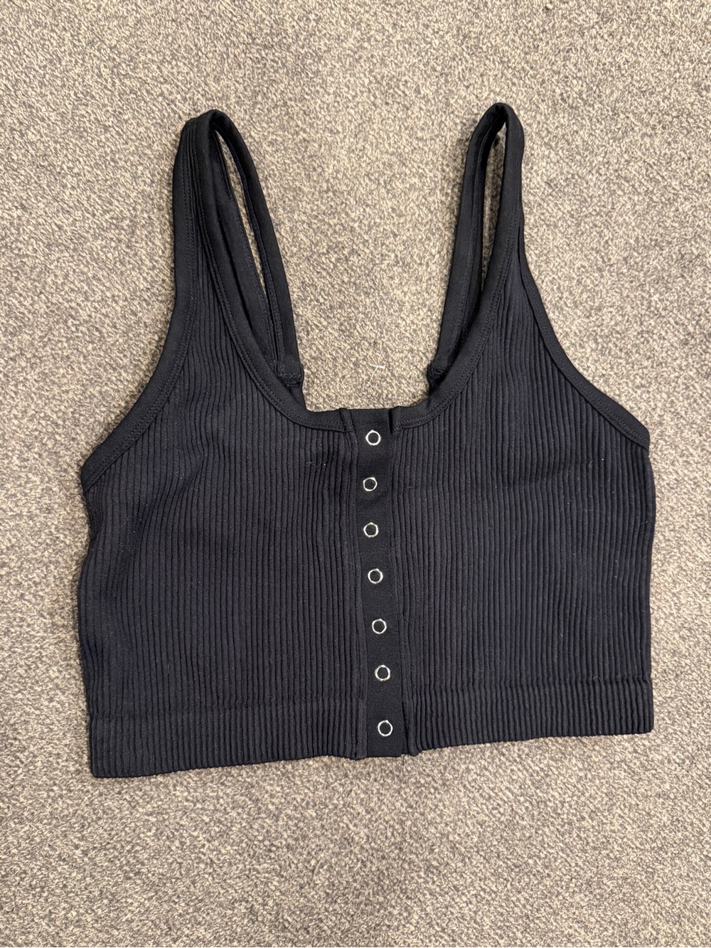 Aerie Ribbed Snap-Front Black Crop Tank Top women size X-Large
